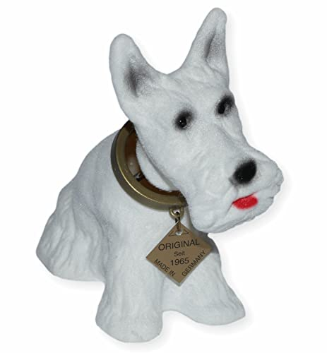 RAKSO Wackel Figur Hund Scottish Terrier Wackelfigur H 13,5 cm klein weiß Dekofigur mit Wackelkopf