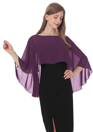 Baoqiya Capelet doux en mousseline de soie pour femme, châles et écharpes pour robes de soirée, cape pour demoiselles d'honneur, mariage, Prune, taille unique