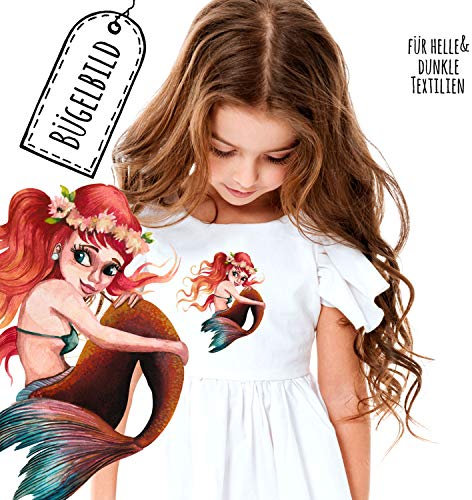 Bügelbilder Applikation kleine Meerjungfrau rot Bügelbild Patch Bügelmotiv Aufbügelbilder Shirt bb190 - ausgewählte Größe: *Gr.2 - ca. 10,5cm x 15cm (auf A6 angepasst)*