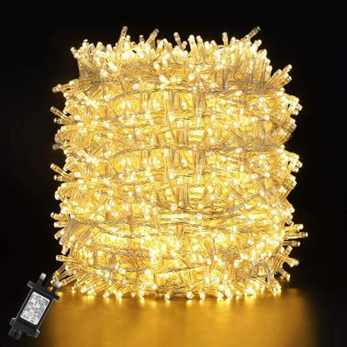 GlobaLink Christmas Lights Outdoor, 50m 2000 LED Cluster Lights, Warm White | Christmas Fairy String Lights Mains Powered with 8 Modes, IP44 Waterproof, Ideal for Xmas Tree Outside Gazebo Garden Decor