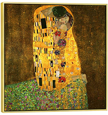 Wieco Art Framed Art the Kiss by Gustav Klimt Famous Oil Paintings Reproductions Modern Giclee Canvas Prints Canvas Wall Art with Golden Picture Frames for Wall Decor Home Decorations