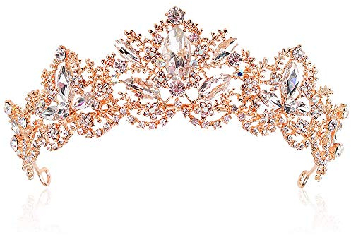 Surakey Braut Tiara Hochzeit Kristallkrone Prinzessin Diadem Kristall Strasssteine Tiara Brautschmuck Kristall Diadem,Kristall Festzug Tiara Stirnband, Geburtstag Krone Damen Kostüm Accessoires