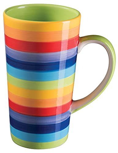 Tazza grande e alta a righe arcobaleno dipinta a mano