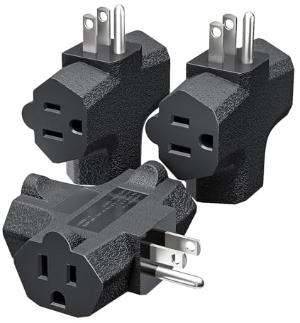 K KASONIC - 3-Outlet Grounding Adapter, [UL Listed] Plug Extender, Heavy-Duty Grounded Power Tap - 3 Pack (Black)