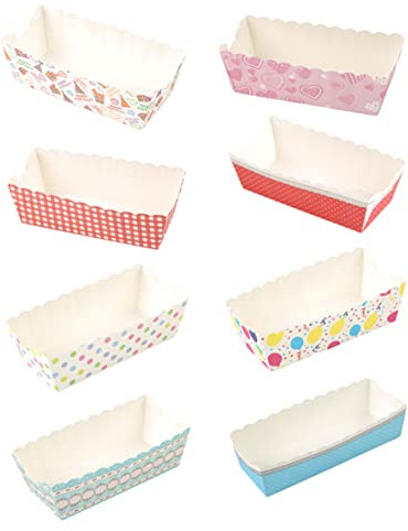 100 Pcs Mini Loaf Cake Boxes, Rectangular Paper Mini Baking Trays for Cake & Biscuit Decoration, Random Colours