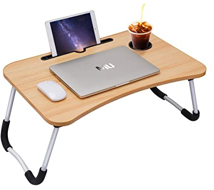 Tavolino da Letto Marrone Colazione Pieghevole Tavolo Letto Regolabile e Portatile per Laptop PC Supporto Notebook Computer Tablet 60x40x28cm (Marrone)