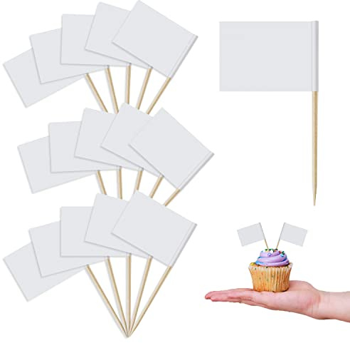 SAVITA 200pcs Zahnstocher Flaggen Leer, Weiß Mini Handwerk Zahnstocher Flaggen für Partyessen, Cupcake-Dekoration, Käseetikett,Obstsalat