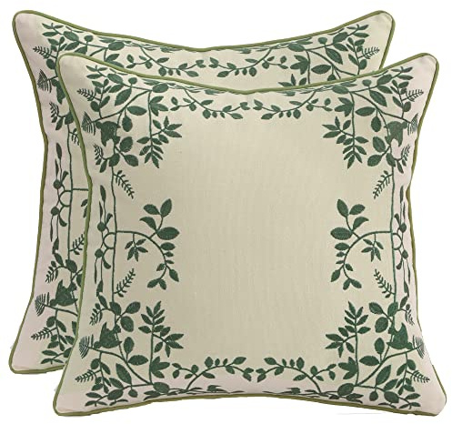 Tosleo 2 Stück Bestickte Kissenbezüge Wurfkissenbezüge 45x45cm Dekokissen | Blumen Kissenbezug Leinen Wurfkissenbezüge für Gartenlounge Sofa Wohnzimmer Schlafzimmer Blumenmuster