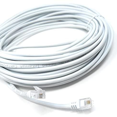 DRUT RJ11 to RJ11 ADSL 2 Modem Telephone Cable, 20m White | High Speed Broadband, Transmits Data Up to 100 Mbits/sec, 26 AWG, Supports Analogue or Digital, DSL/ISDN Applications