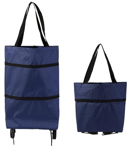 Faltbare Trolley-Taschen, Einkaufstasche, Oxford-Stoff, faltbare Einkaufstasche mit Rädern, Einkaufswagen für Zuhause, Supermarkt (Indigo)