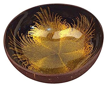 Love Coco - Large Gold Coconut Bowl, Organic Coconut Bowl for Smoothies, Fruits, Cereal & Salads with Food-Safe Lacquer Inside - Decorative Bowl for Decor (Gold/Yellow)
