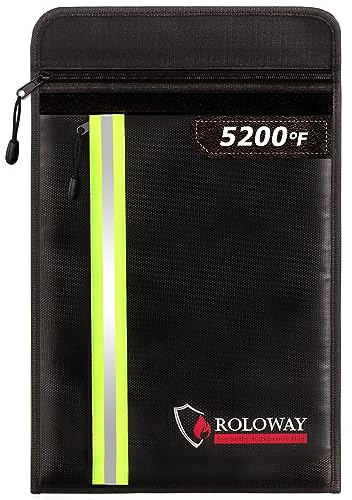 ROLOWAY Feuerfeste Dokumententasche (39,4 x 29,2 cm) mit 2 Taschen und 2,871 °C Aluminiumfolienschicht, feuerfeste Tasche für Dokumentensafe (schwarz)