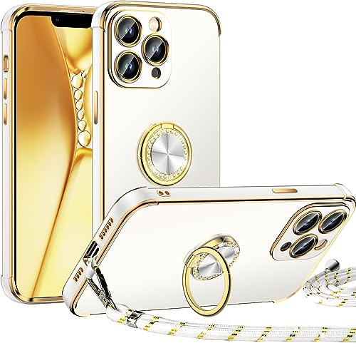 Miss Arts für iPhone 11 Pro Max Hülle mit Band, Ring Ständer Handyhülle Frauen Mädchen Dünn Stoßfeste Schutzhülle für iPhone 11 Pro Max Case Weiß