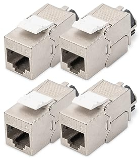 DIGITUS Modulo Keystone Cat-6A schermato - 4 pezzi - Jack RJ45 - 500 MHz 10GBase-T - AWG 26-22 - Progettabile - Con leva di bloccaggio - Montaggio senza attrezzi
