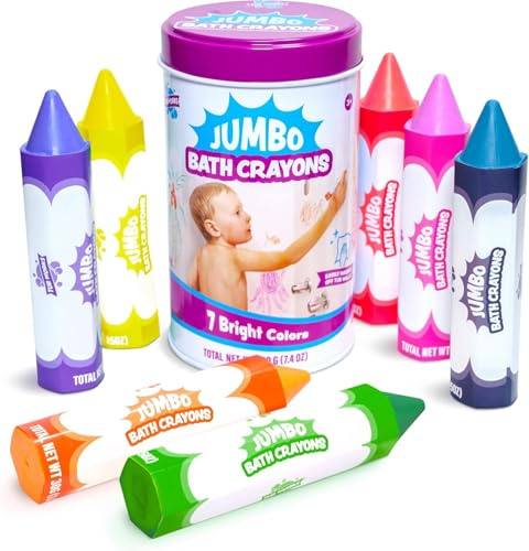 Tub Works® Lápices de Colores Extragrandes para el Baño | Lápices de Baño Lavables y No Tóxicos para Niños | Fórmula para Dibujar Suave y Claramente en Bañeras Húmedas y Secas | Grandes, Agarre Fácil