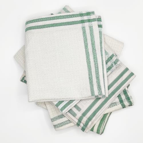 LivinEase Dish Cloths for Kitchen - Cotton Blend Tea Towels - Pack of 6 (30 x 30) Tea Towels Set- Absorbent T Towels (White-Green Stripes)