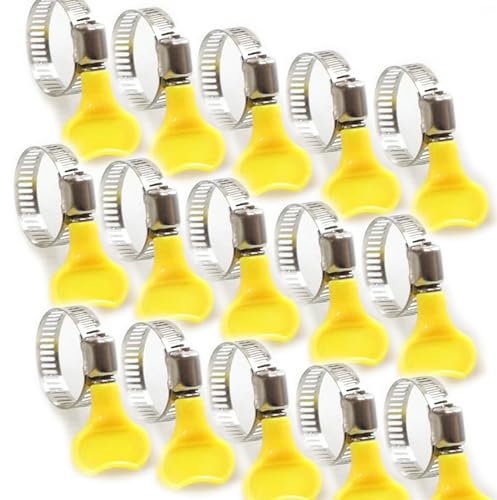 NOQUKA 15-Pack Yellow Stainless Steel Hose Clamps, Adjustable Thumb Screw Key Style Worm Gear, 16-25mm (0.630-0.984 inches), For Plumbing & Automotive Applications