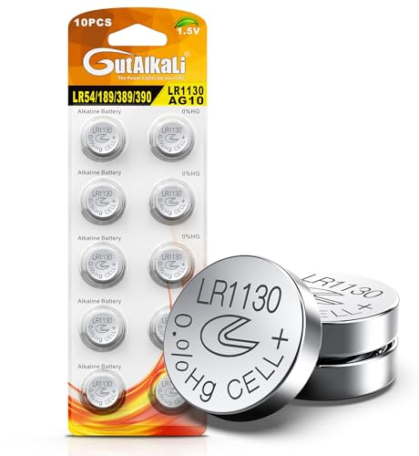 GutAlkaLi Lot de 10 Piles Bouton alcalines AG10 LR1130 1,5 V sans Mercure