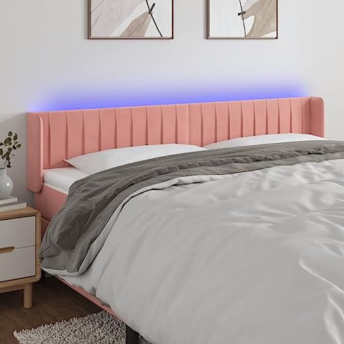 CKioict Betthaupt Wandkissen Bett Bettkopfteil Schlafzimmer LED Kopfteil Rosa 203x16x78/88 cm SamtGeeignet für Schlafzimmer, Gästezimmer, Schlafsaal