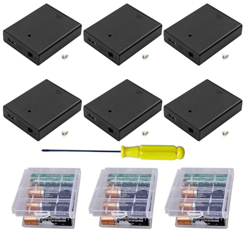 6 Stück Batteriehalter für 4x1.5V AA-Batterien+USB Buchse+Schalter | 4x1.5V AA Batterie Halter, Mit Schalter und Abdeckung, 6V Kunststoff-Batteriehalter Gehäuse, Mit EIN/AUS Schalter