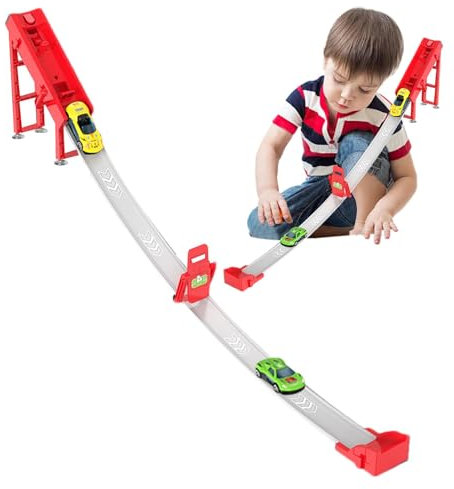 Rampa per auto per bambini, giocattolo per rampa per auto - Giocattolo per scivolo per auto - Giocattolo da pista catapulta con 2 macchinine per apprendimento divertente, pista da corsa