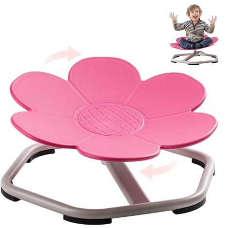 ROBUD Kids Sensory Swivel Chair, Autism Kids Swivel Chair with Non-Slip Design, Training Body Coordination, Flower Shape Wobble Chair, No Assembly, Pink