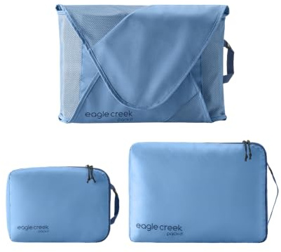 Eagle Creek Pack-It Starter Set I Garment Folder L & 2 Packwürfel S+M I Knitterfrei & Kofferorganisation I 100% Recycelt I Blue Dawn
