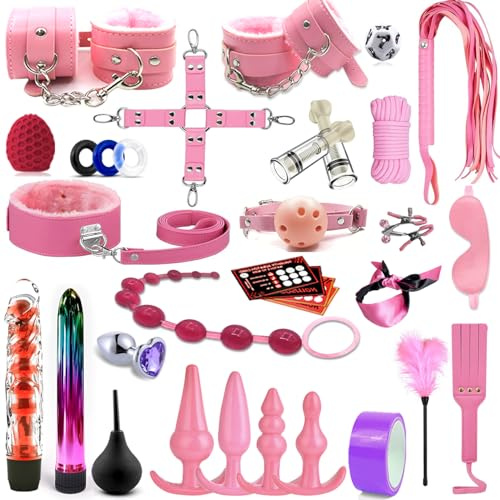 BDSM Set di giocattoli sessuali per le coppie, set di 32 pezzi per bondage con manette, giochi sessuali e plug anali per donne e uomini