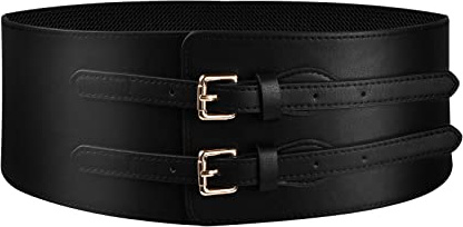 Dokeno Cintura Donna Corsetto, Obi Grande in Finta Pelle, Cinch Corsetto Cinturino in Vita Elastica Vintage Decorazione per Vestiti Abiti Maglioni Cappotti (Nero)
