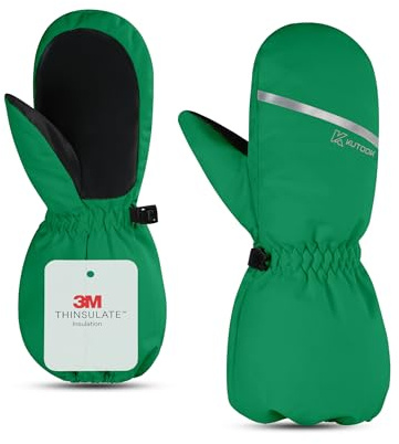 KUTOOK Kids Winter Gloves Boys Ski Mittens Waterproof Winter Kids Ski Gloves Girls Green XS 2-4 years
