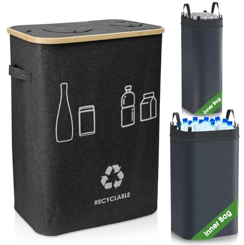 Whemyreat Récipient de collecte de bouteilles de consigne 140 l avec couvercle et rangement amovible pour bouteilles consignées