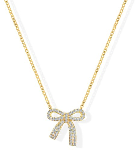 YYPERLE Gold-Halskette für Frauen - Bogen-Halskette, 14K Gold plattiert zierlichen Bogen Anhänger Choker Halskette, Mode Bogen Schmuck Geschenke für Frauen (Gold-Schleife-05)