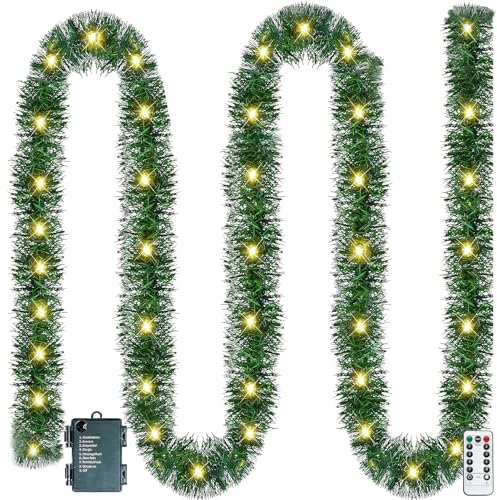 Weihnachtsgirlande mit Beleuchtung,5M 50 LED Tannengirlande mit Beleuchtung,Girlande Weihnachten Beleuchtet Lichterkette mit Fernbedienung,Künstliche Tannengirlande für Weihnachtsdeko Innen Außen (A)