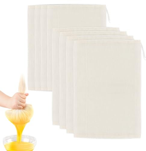 8 Stück Nussmilchbeutel Set 20 * 30cm Passiertuch Wiederverwendbar Nussmilchbeutel Bio Waschbar Nut Milk Bag für Nussmilch Käse Kaffee Joghurt Fruchtsaft