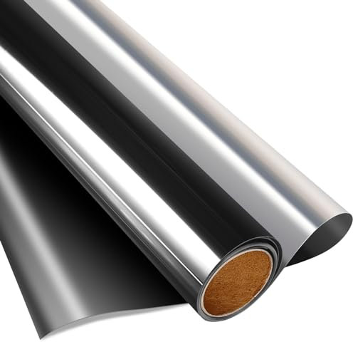 Agmovoue One Way Window Privacy Film, Reflective Sun Blocking Heat Control Window UV Film, Mirror Anti Glare Self Adhesive Window Tint for Home and Office, Black-Sliver, 44 * 200CM