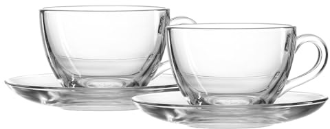 Ritzenhoff & Breker Barista Cappuccino-Set 220 ml, 4-teilig, Cappuccinotassen mit Untertassen, Spülmaschinenfest, Transparent