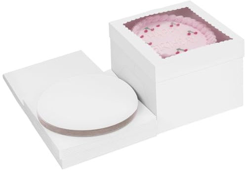 EIMZU Tortenbox, Tortenkarton Hoch 10 stück, 12x12x8inch Torten Verpackung mit Sichtfenster, Kuchen Transportbox, Weiße Einweg Tortenbox, für Geburtstage Partys Hochzeiten Jubiläen, 30x30x20cm
