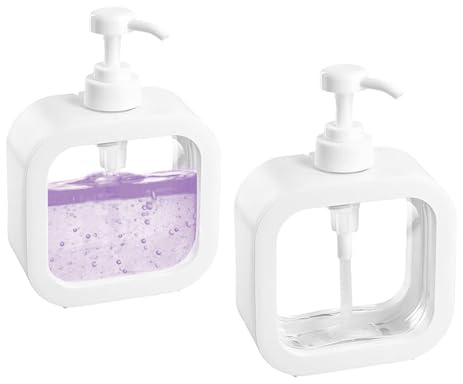 Seifenspender, 2 Stück Spülmittelspender, 300 ml Pumpspender, Kleiner Kunststoff Seifenspender, Schaumseifenspender, Befüllbar mit Handseife, für Bad, Waschküche, Weiß(Wiederverwendbar)