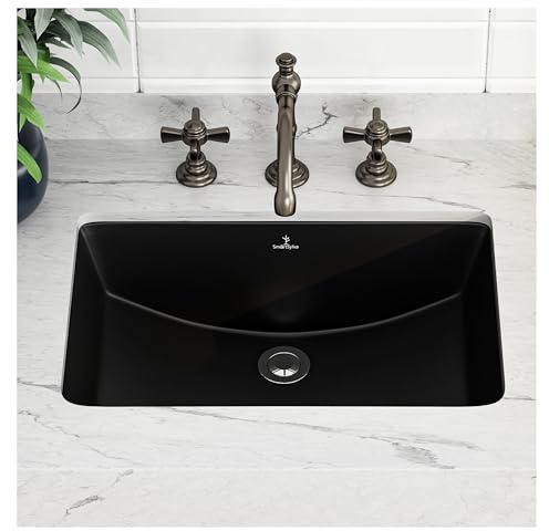 SmartSylva Lavandino da bagno, 45,7 x 35,6 cm, in ceramica nera, design moderno rettangolare