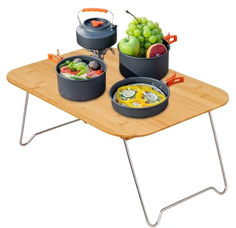 Tavolo da campeggio pieghevole – Tavolo da cucina in legno da picnic compatto | Tavolo pieghevole portatile da lettura per nastro da viaggio RV Garden Tailgating Balcone Home Indoor Outdoor Camping