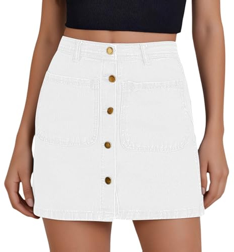 Générique Jupe en Jeans Femme Courte à Hanches, Jupe Jean Femme Droite Trapeze Taille Haute Slim Fit Wrap, Jupes Courte Sexy Chic ete avec Poche et Boutons Business Décontractée Short Skirt en Denim