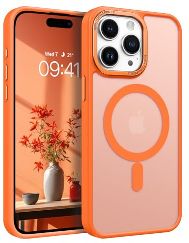 YINLAI für iPhone 15 Pro Hülle Kompatibel mit MagSafe,Handyhülle Magnetische Translucent Matte Stoßfest Kratzfest Rückseite Cover Case Schutzhülle für iPhone 15 Pro 6.1,Orange