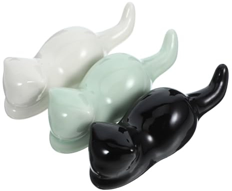 PartyKindom 3Pcs Ceramic Cat Shape Calligraphy Brush Rest Pen Holder Chinese Ink Pen Stand Desktop Decoration for Home Office with Black White Colors