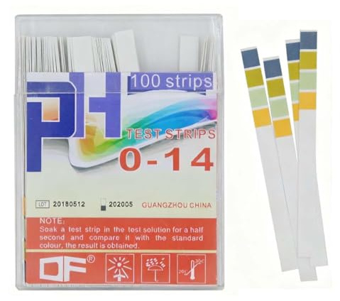 HABNI 100 Stück Ph Teststreifen,Wert Teststreifen,Vierfarbiges Säure Basen,Lackmuspapier,Test Basen Säure Wasser,Messbereich (Ph 0-14),Streifen Strips Für Zu Hause,Aquarien,Laboratorie