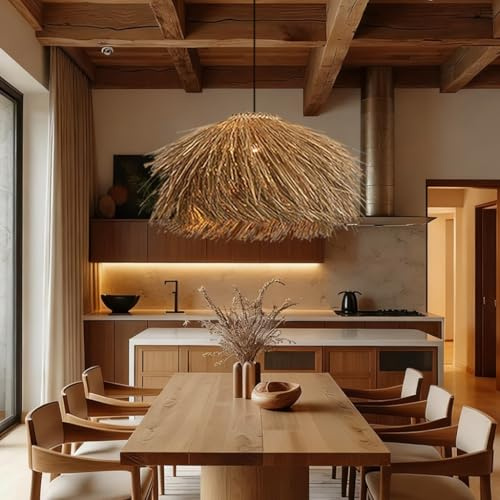 PANNN E27 Kreativ Pendellampa Flätad Pendellampa I Bohemisk Stil Matbordslampa Vintage Vävd Lampskärm Handgjord Hattformad Pendellampa Lämplig För Belysning I Matsal Vardagsrum Sovrum(40cm)