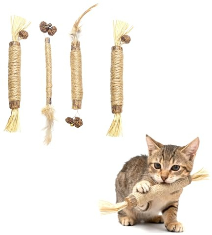 LifgWas Herbe a Chat, Bâtonnets à Mâcher en Matatabi pour Chats 4pcs, Jouet de Soin Dentaire pour Éliminer Le Tartre et Rafraîchir l'Haleine, Jeu pour Chaton et Chat Adulte avec Matatabi
