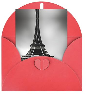 Rote elegante Grußkarten - Schwarzer Paris Eiffelturm Druck Blanko Gesegnete Karten für Geburtstag, Hochzeit, Valentinstag