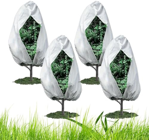 Frostschutzhüllen für Pflanzen, 4 tragbare Thermoabdeckungen mit Reißverschluss für Blumen, Frostschutz, für kleine Sträucher, Blaubeeren