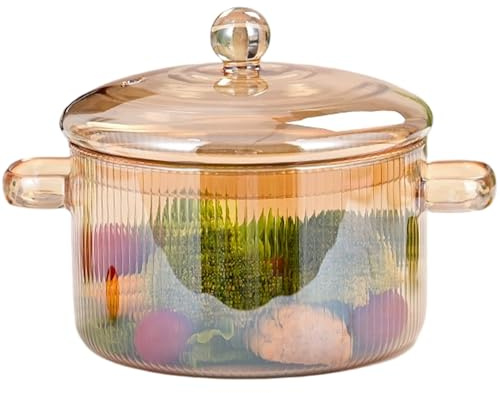 Glass Simmer Pot for Stove Top 1600ml Heat-Resistant Glass Saucepan with Lid and Handle for Soup Pasta Milk & Baby Food Amber Color Simmer Pot P