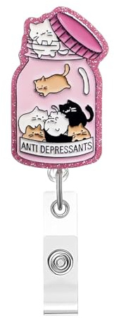 Cesujowaz Brickhållare Kattdesign, utdragbar ID-hållare av akryl, ID-korthållare med alligatorklämma för sjuksköterska, lärare, medicinsk personal, rosa